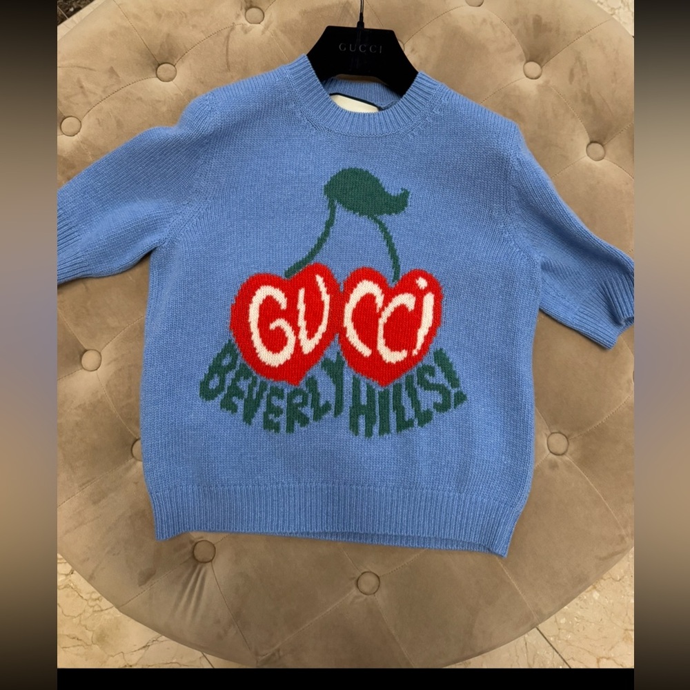 Authentic New With Tags Gucci Blue Sweater Beverly Hills Cherry Sweater